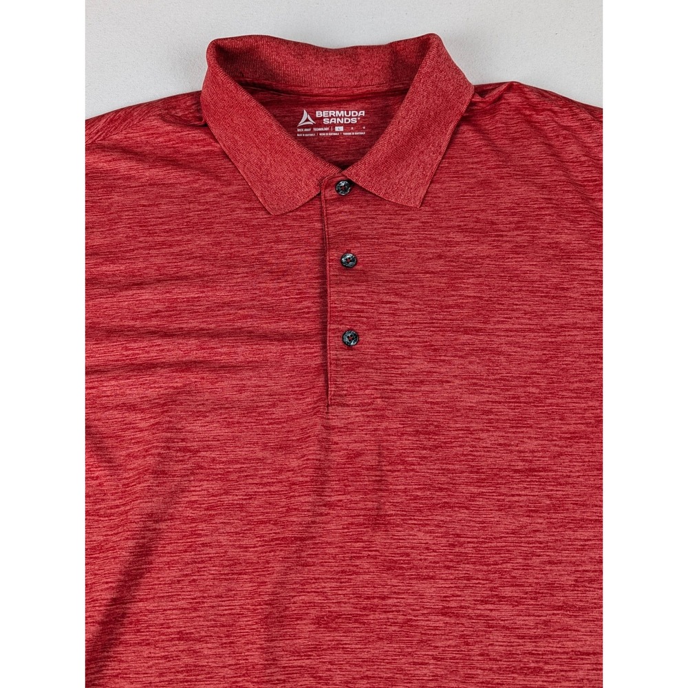 Bermuda Sands Mens Large Red Heather Wick Away Performance Golf Polo Shirt